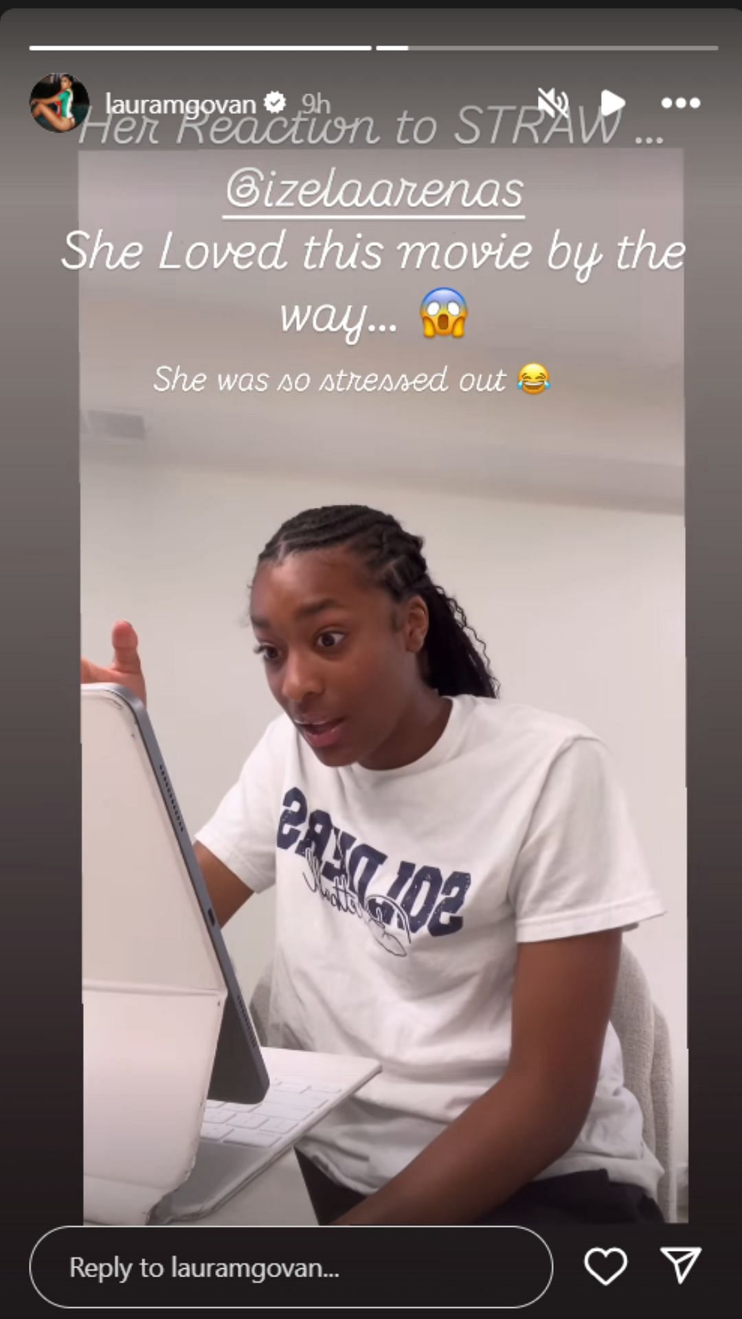 Laura Govan shares daughter, Izela Arenas' reaction to Tyler Perry's "Straw" on IG story. Image via @lauramgovan